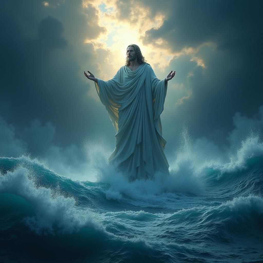 Christ in Sea Storm: Detailed Fantasy Art