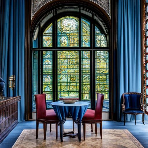 Stained Glass Window with Table and Chairs