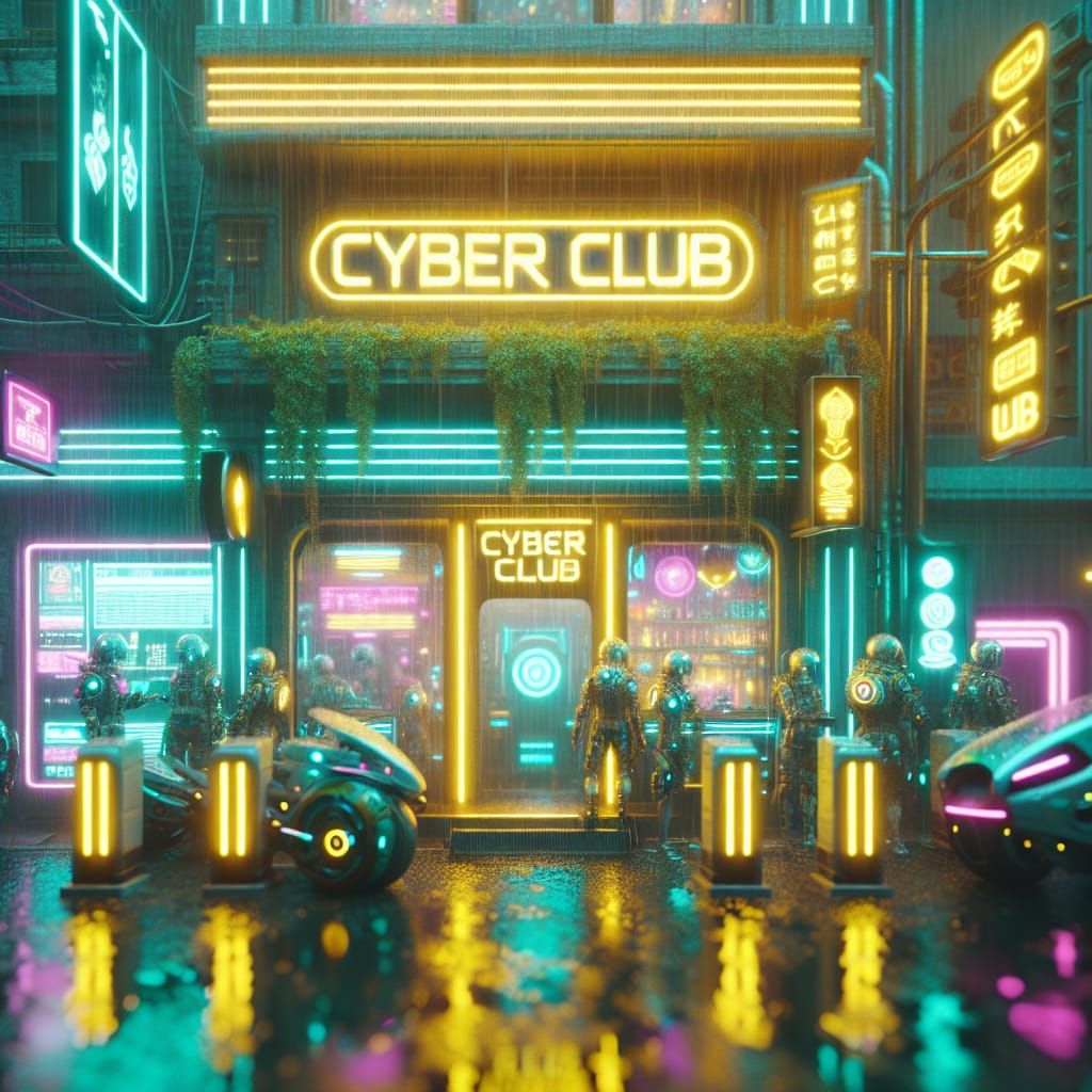 Cyberpunk Nightclub Exterior in Detailed Neon