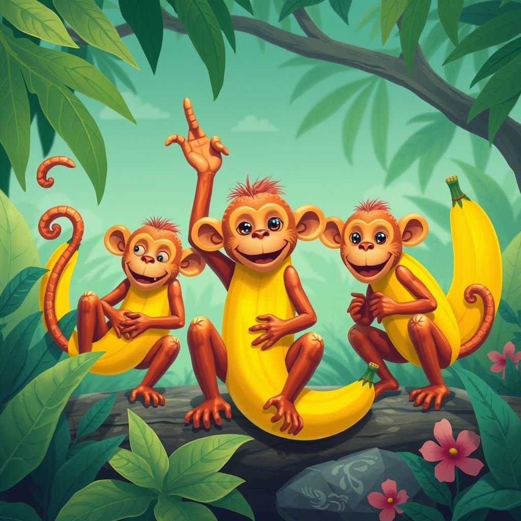Banana Monkeys in Lush Jungle Setting