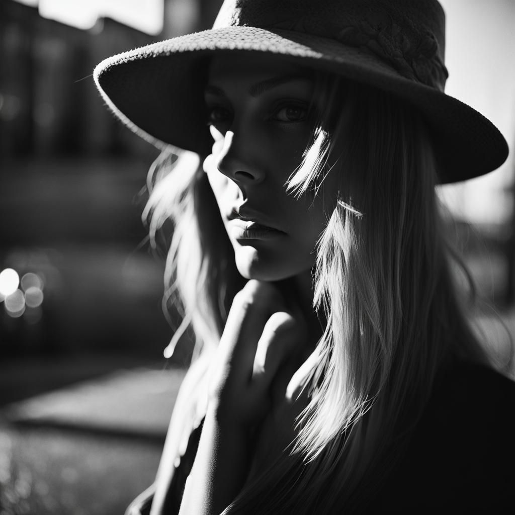 Luminous Shadow Portrait in Urban Black and White
