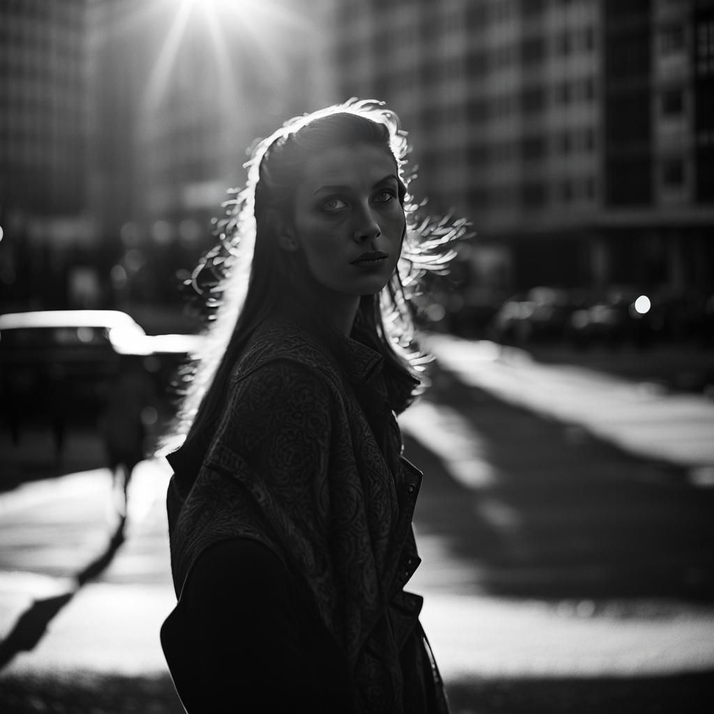 Luminous Shadow Portrait in Urban Black and White