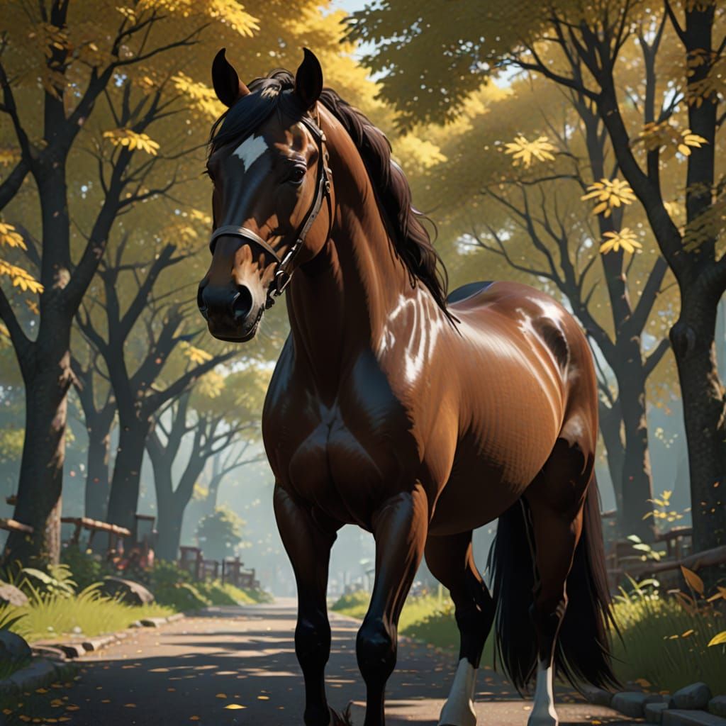 Stunning Brown Horse in 3D Anime Style