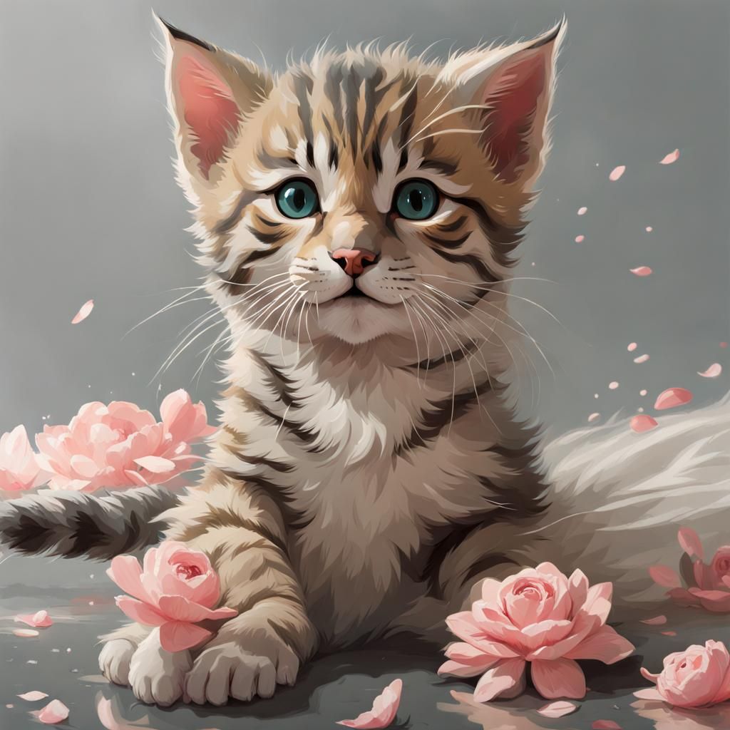 Adorable Kitten Portrait in Splash Art Style