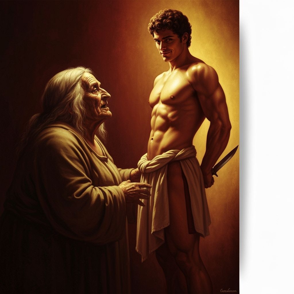 Hero Theseus Seduces Ancient Hag in Caravaggio Style