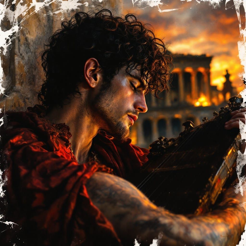 Nero's Fiery Passion: A Chiaroscuro Oil Painting