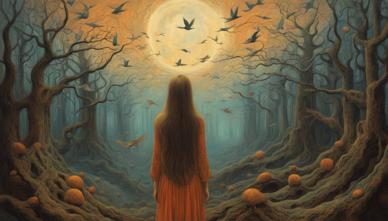 Woman Scream Amidst Shattered Mirrors in Cosmic Dreamscape