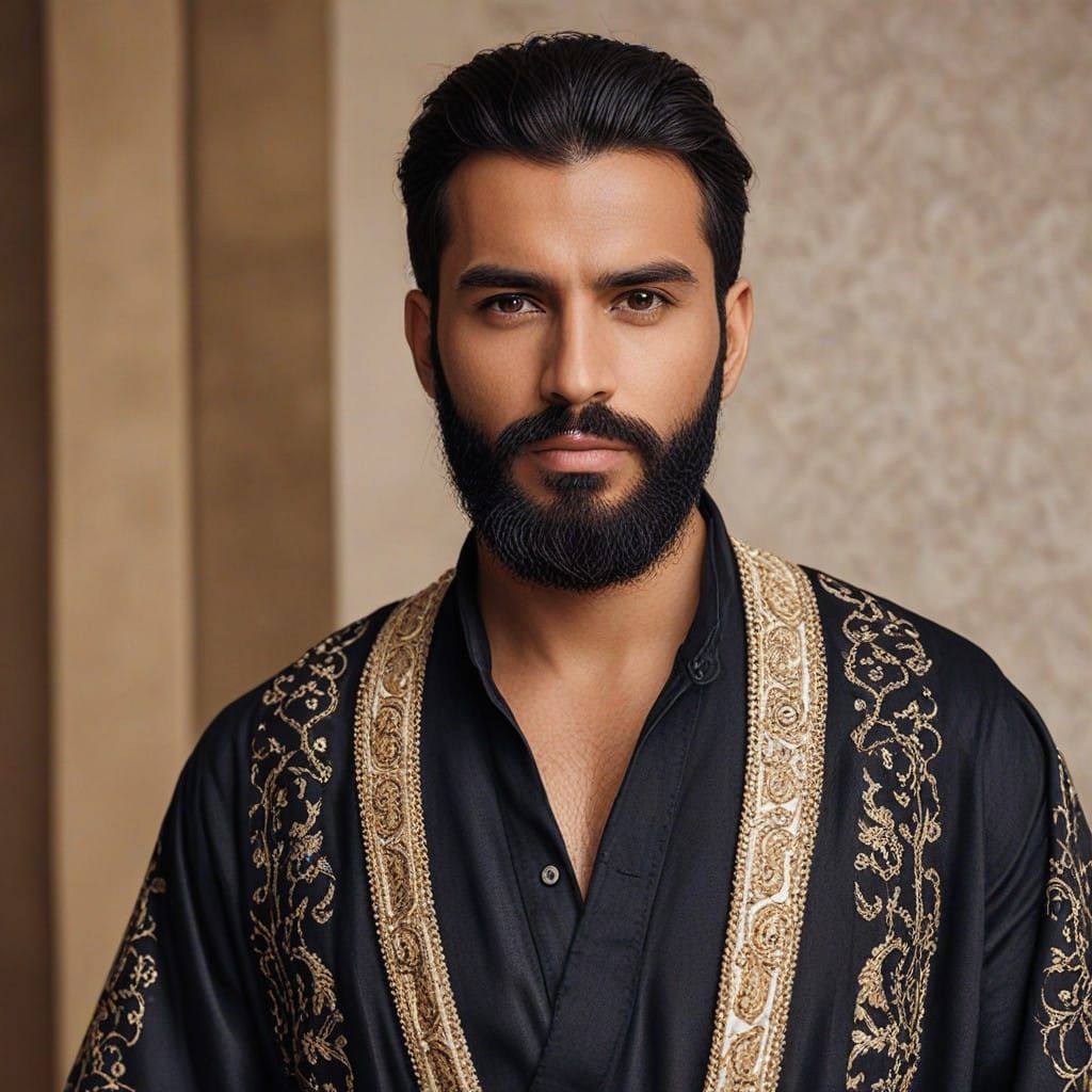 Handsome Bearded Arab Man in Elegant Robe