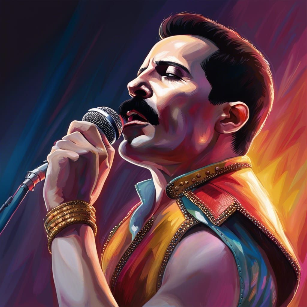 Freddie Mercury Live Performance: Hyperrealistic Splash Art