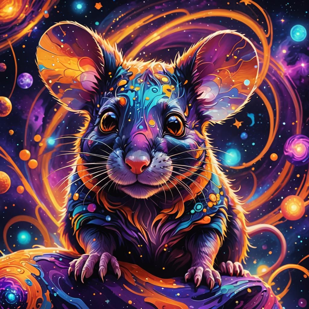 Psychedelic Space Mouse in Dreamlike Digital Painting