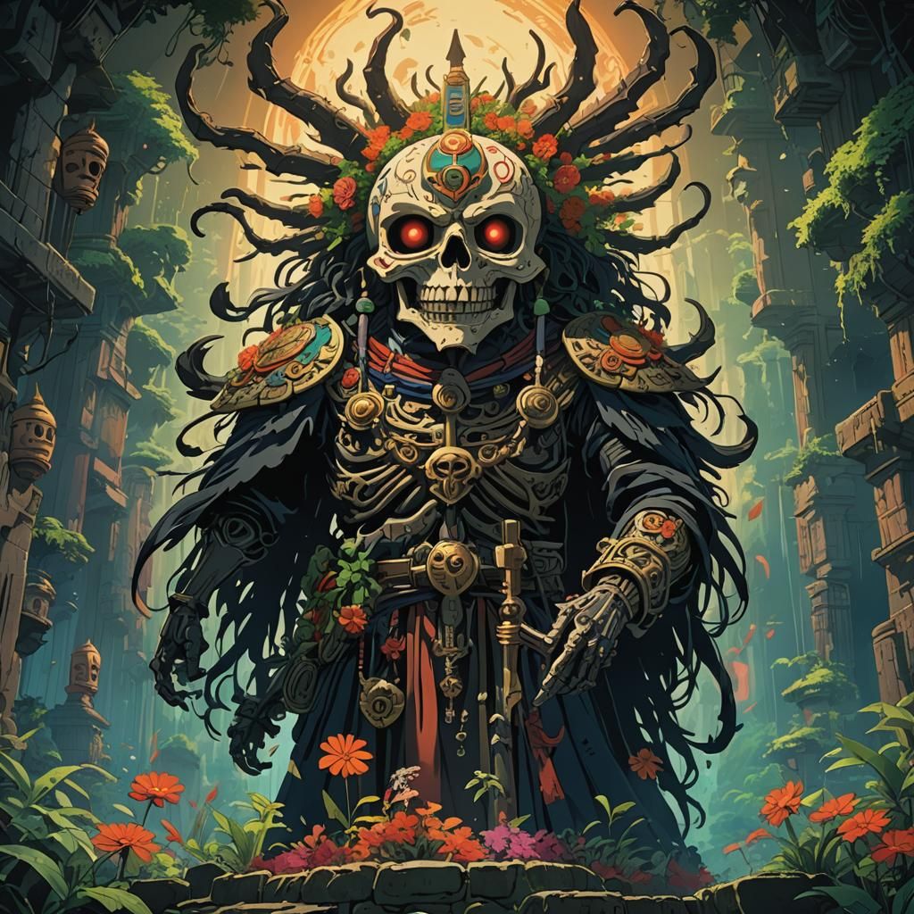 Mexican God of Death in Studio Ghibli Style