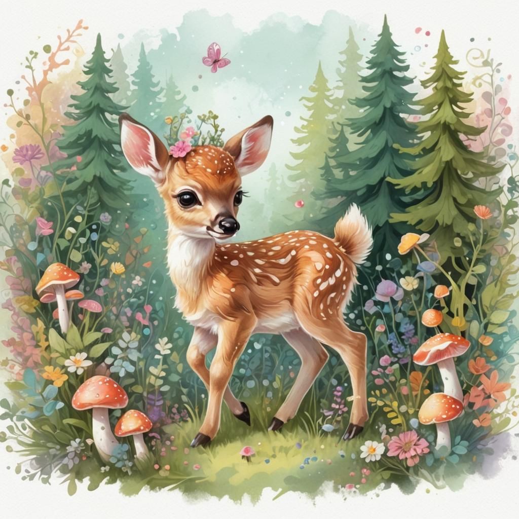 Cute Deer in Abstract Fractal Candyland Wonderland