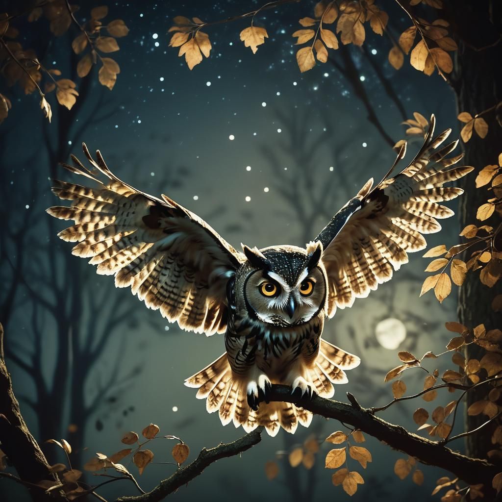 Majestic Owl Gliding Silently Under the Night Sky