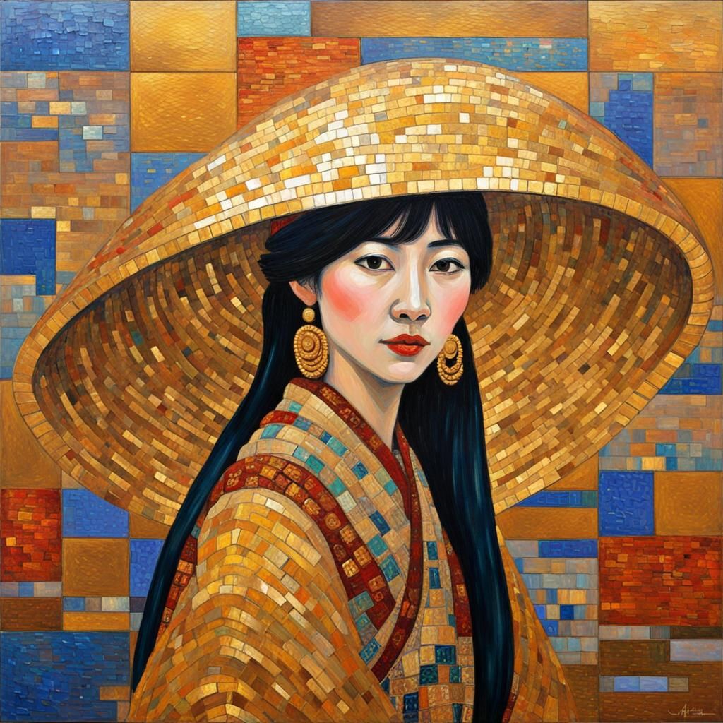 Vietnamese Woman with Nonla Hat in Klimt Style