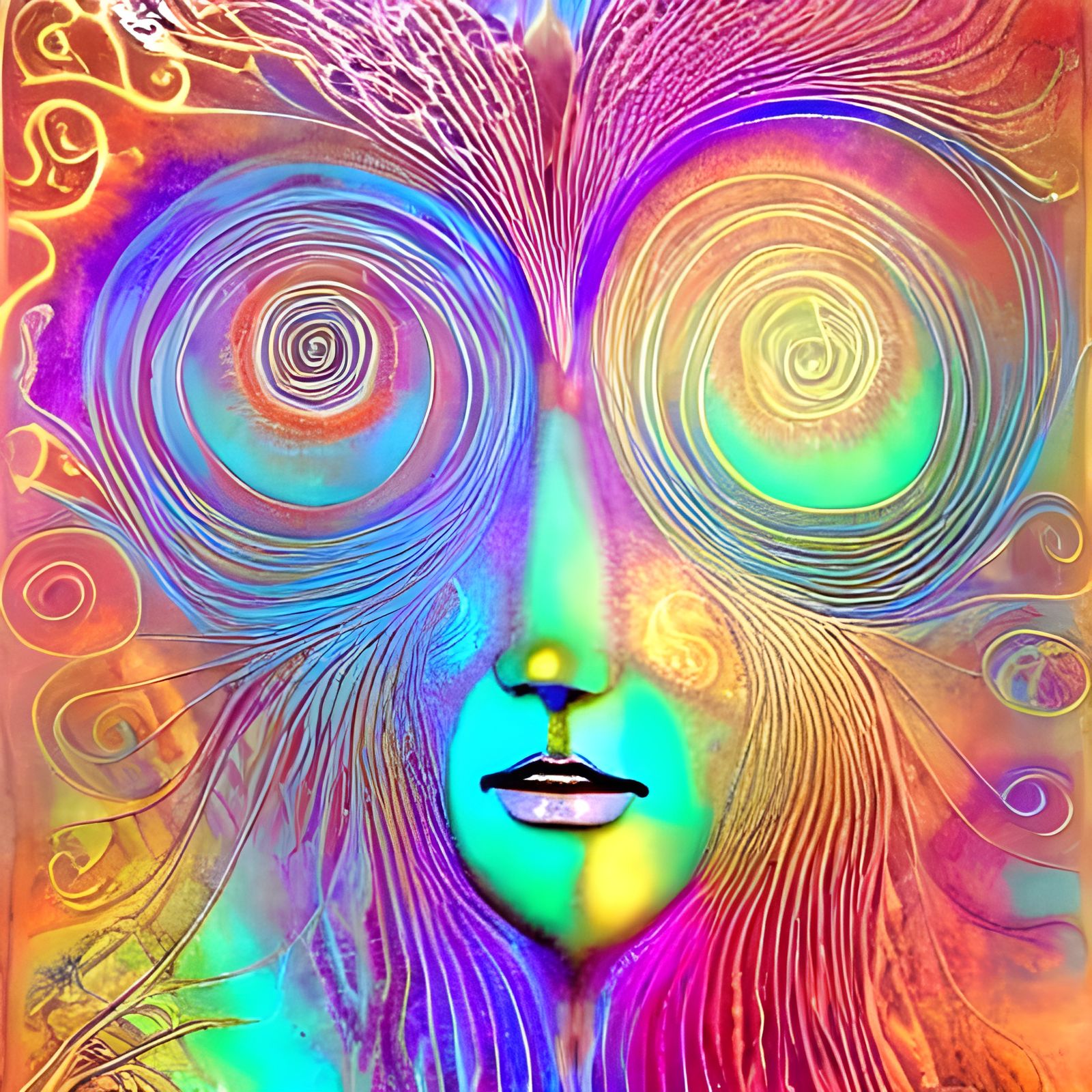 Intricate Fractal Face Nymph in Mixed Media