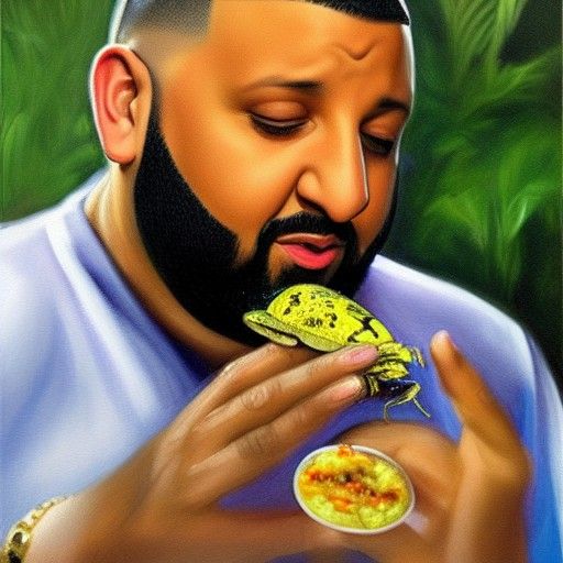 DJ Khaled Eats a Beetle: Oil Painting