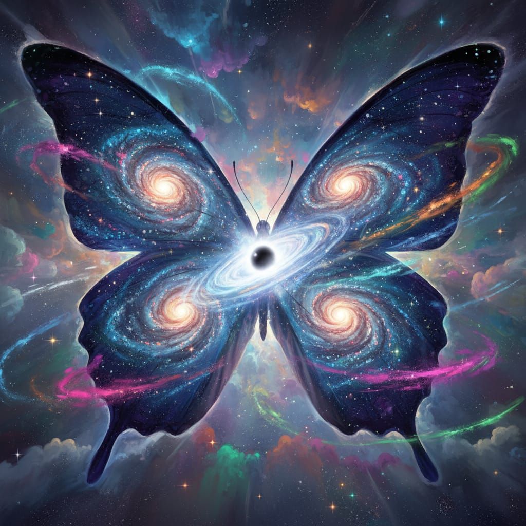 Ethereal Butterfly with Galaxy Wings in Cosmic Blues and Pur...