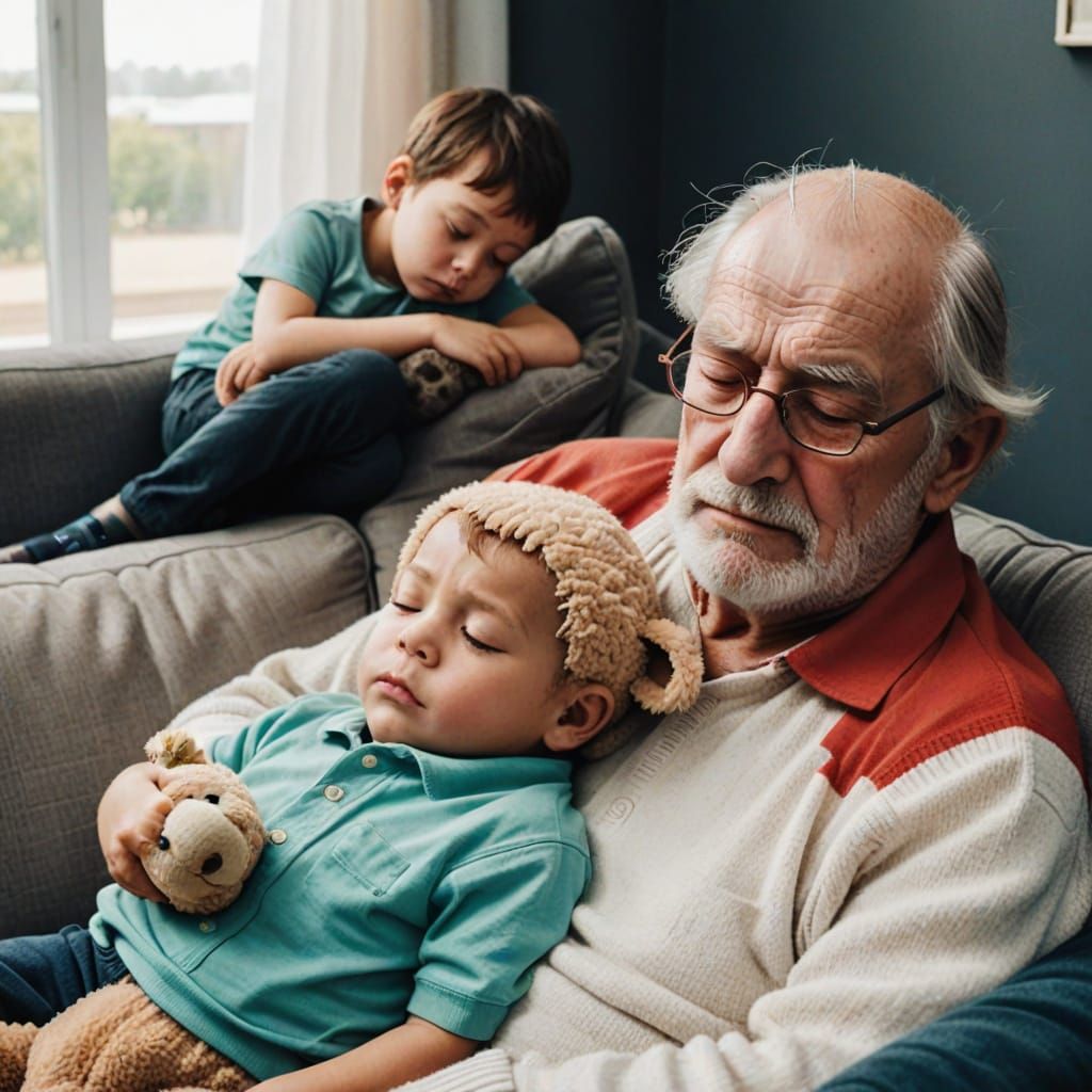 Old Man's Nap with Teddy Bear