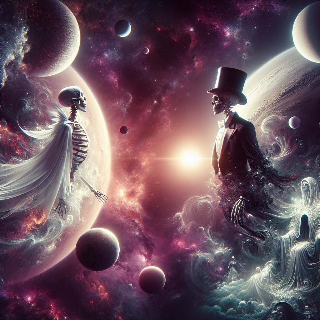 Skeletal Confrontation in Deep Space: A Surreal Matte Painti...