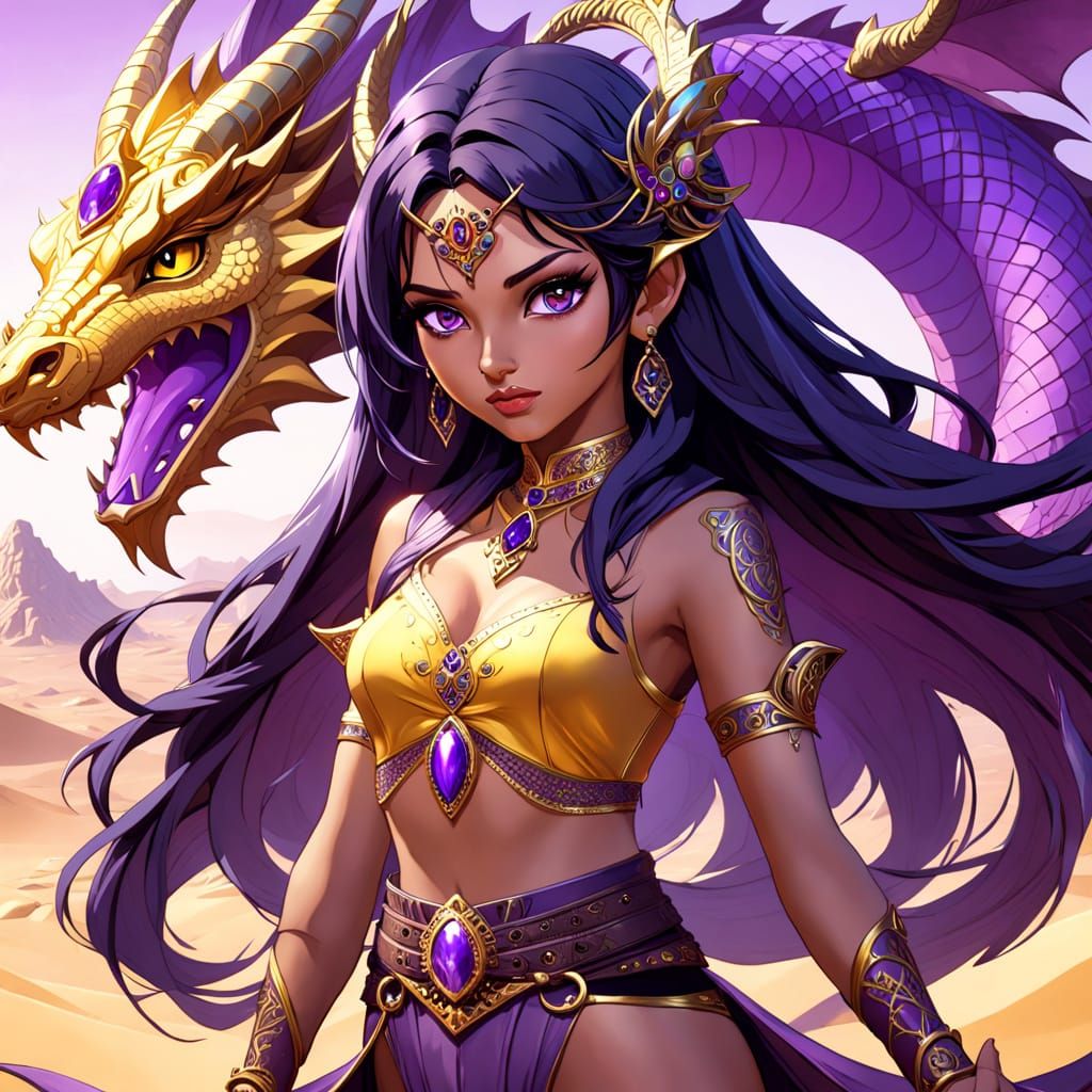 Elegant Arabian Warrior Princess Rides a Majestic Sand-Colou...