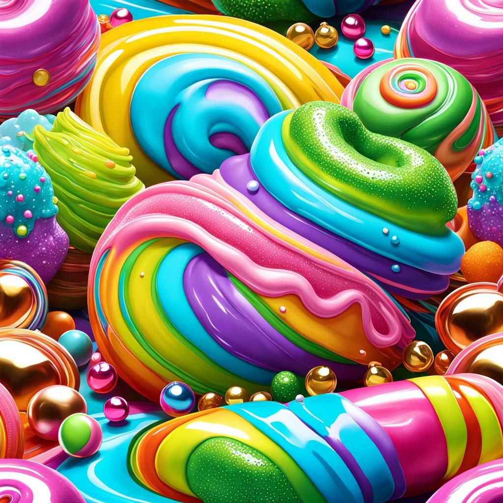 Rainbow Slime Textures with Charms in Candy Art Style
