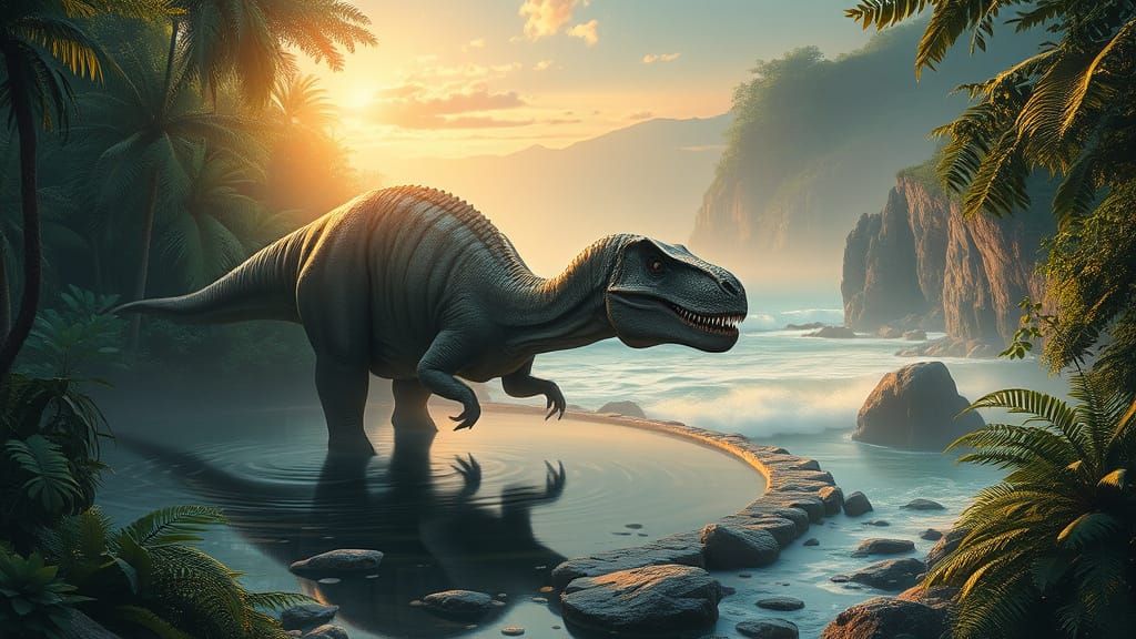 Tyrannosaurus Rex in Mystical Prehistoric Landscape