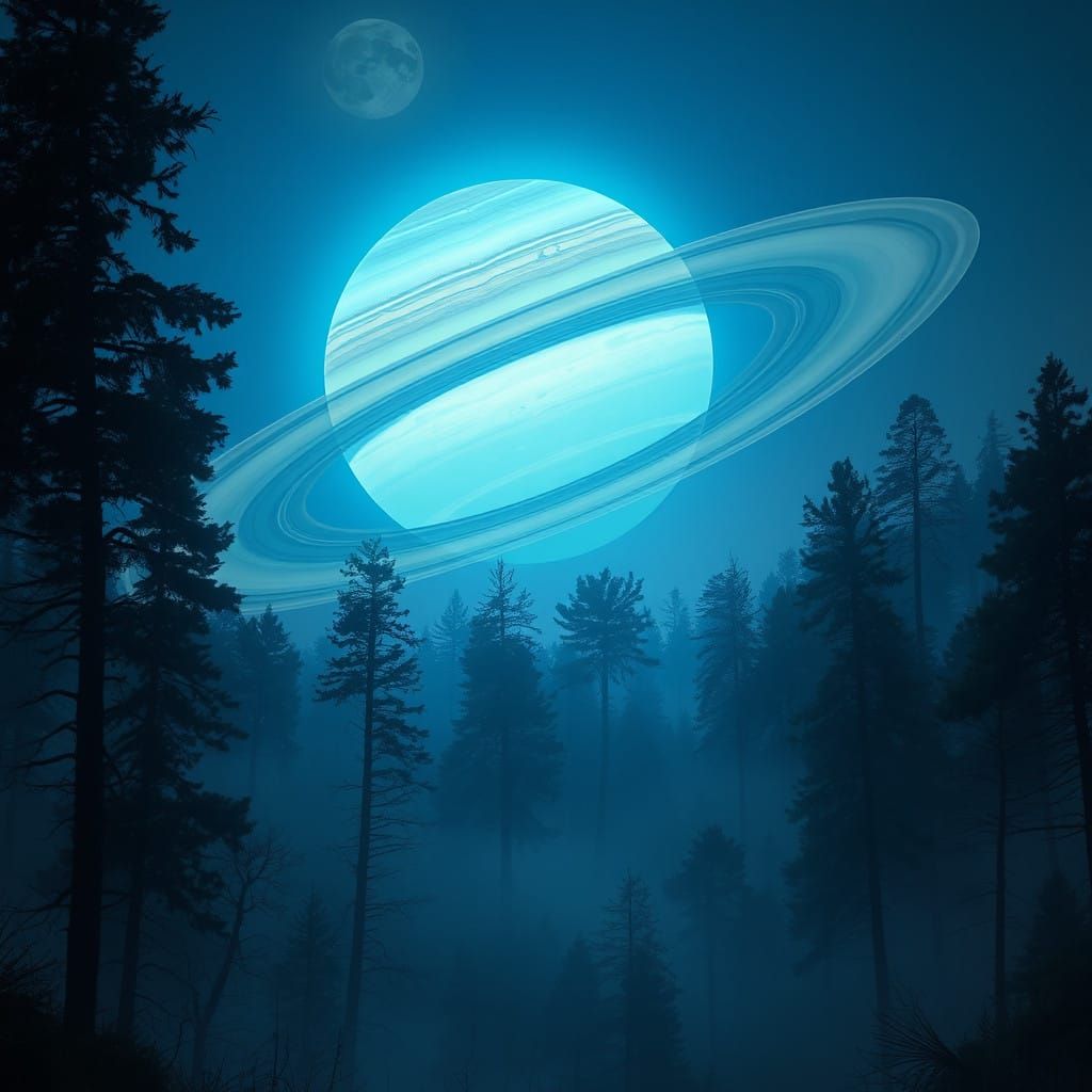 Surreal Saturn in Hyper-Realistic Style Dominates Tranquil T...