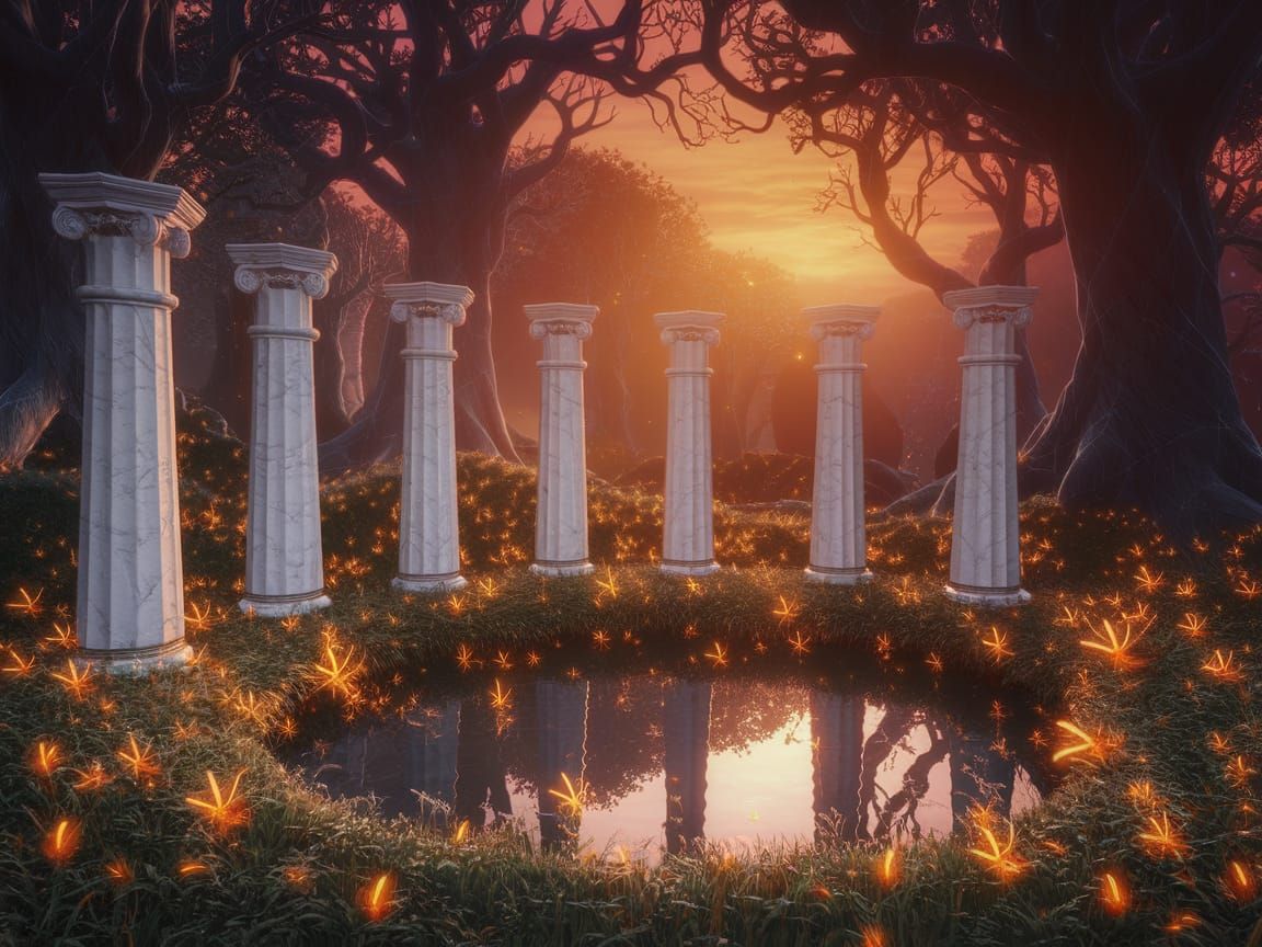 Golden Sunset in an Enchanted Forest Glade