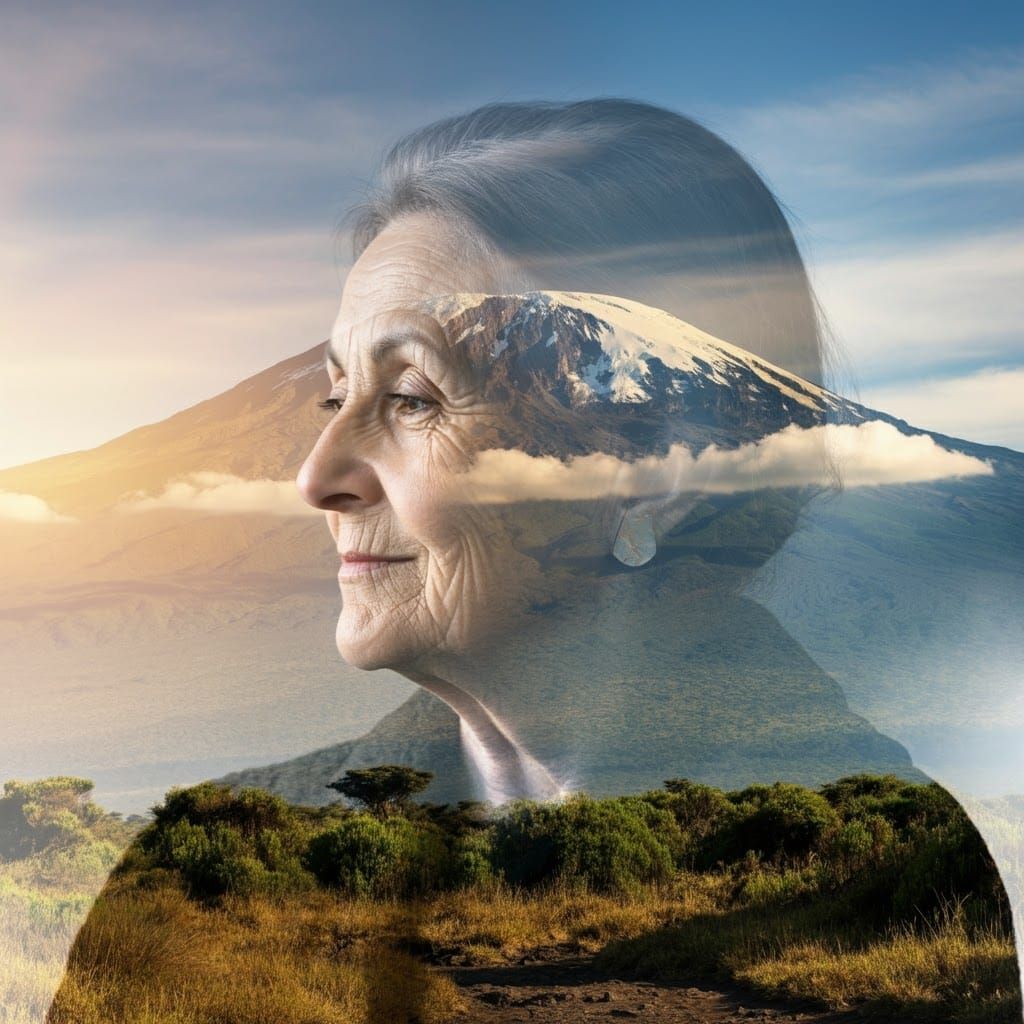 Serene Silhouette with Kilimanjaro: Double Exposure