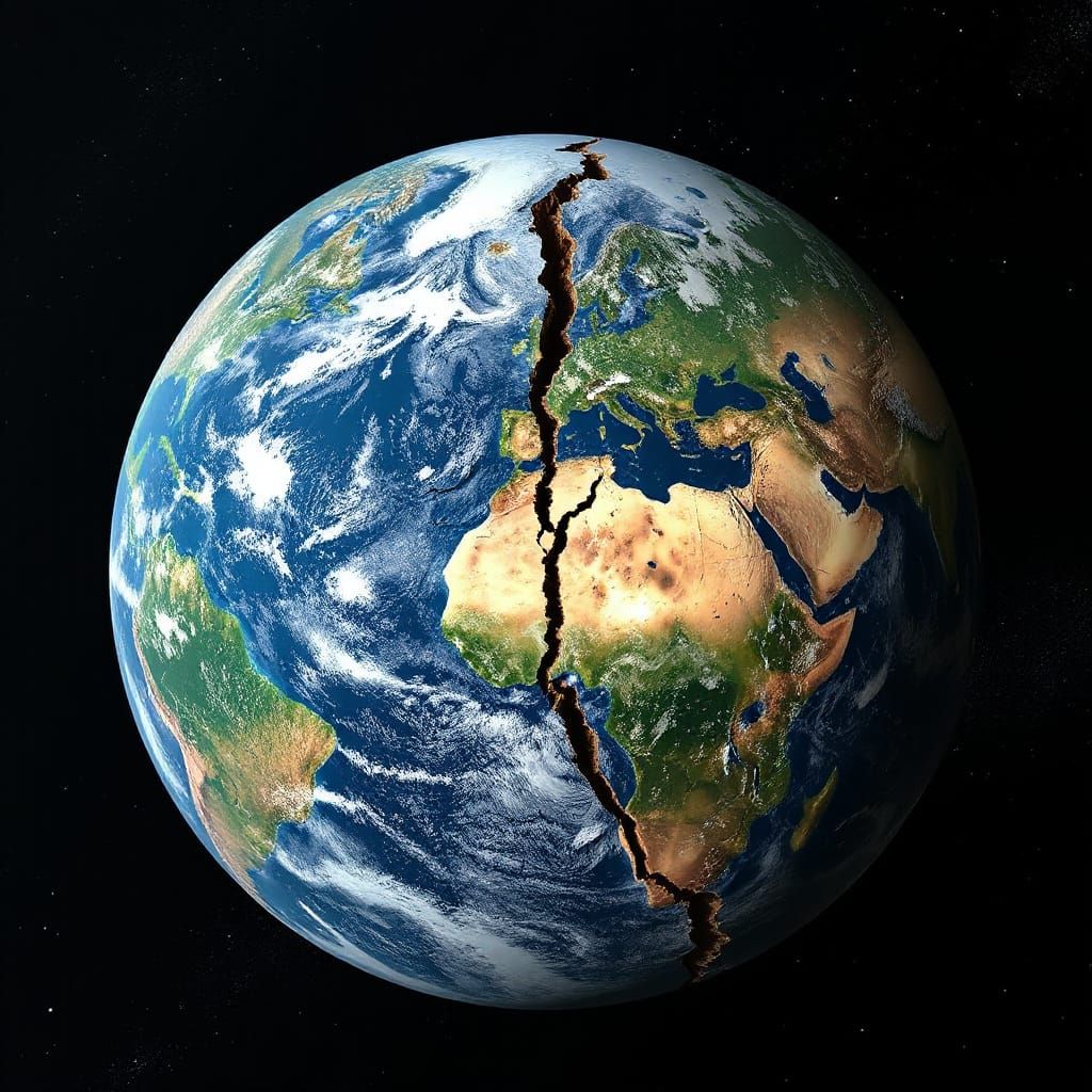 Planet Earth Cracking with Fissures