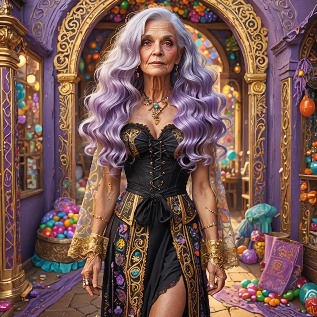 Candy Art: Elderly Woman in Candyland Style