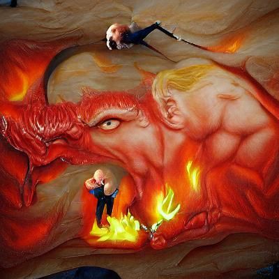 Disturbing Hellscape with Two Figures