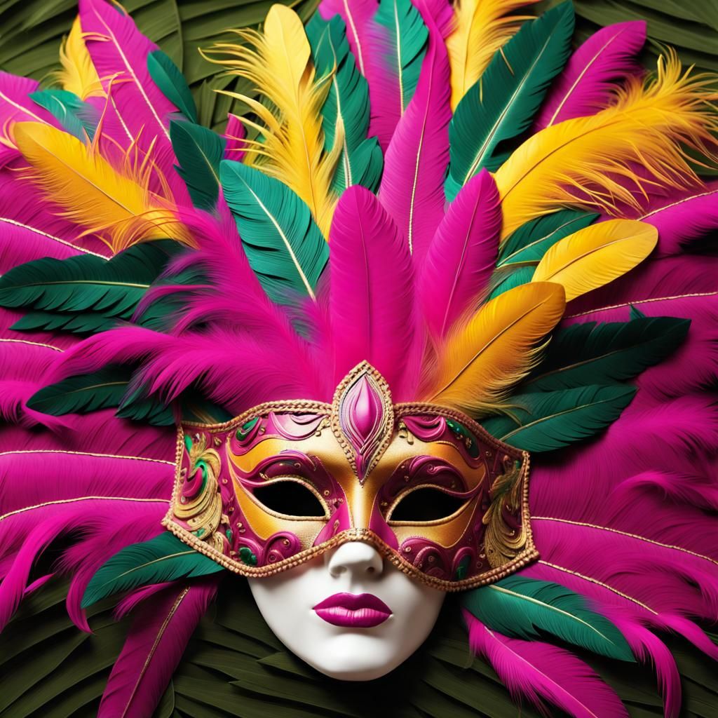 Tropical Paradise Mask with Exotic Flora and Fauna