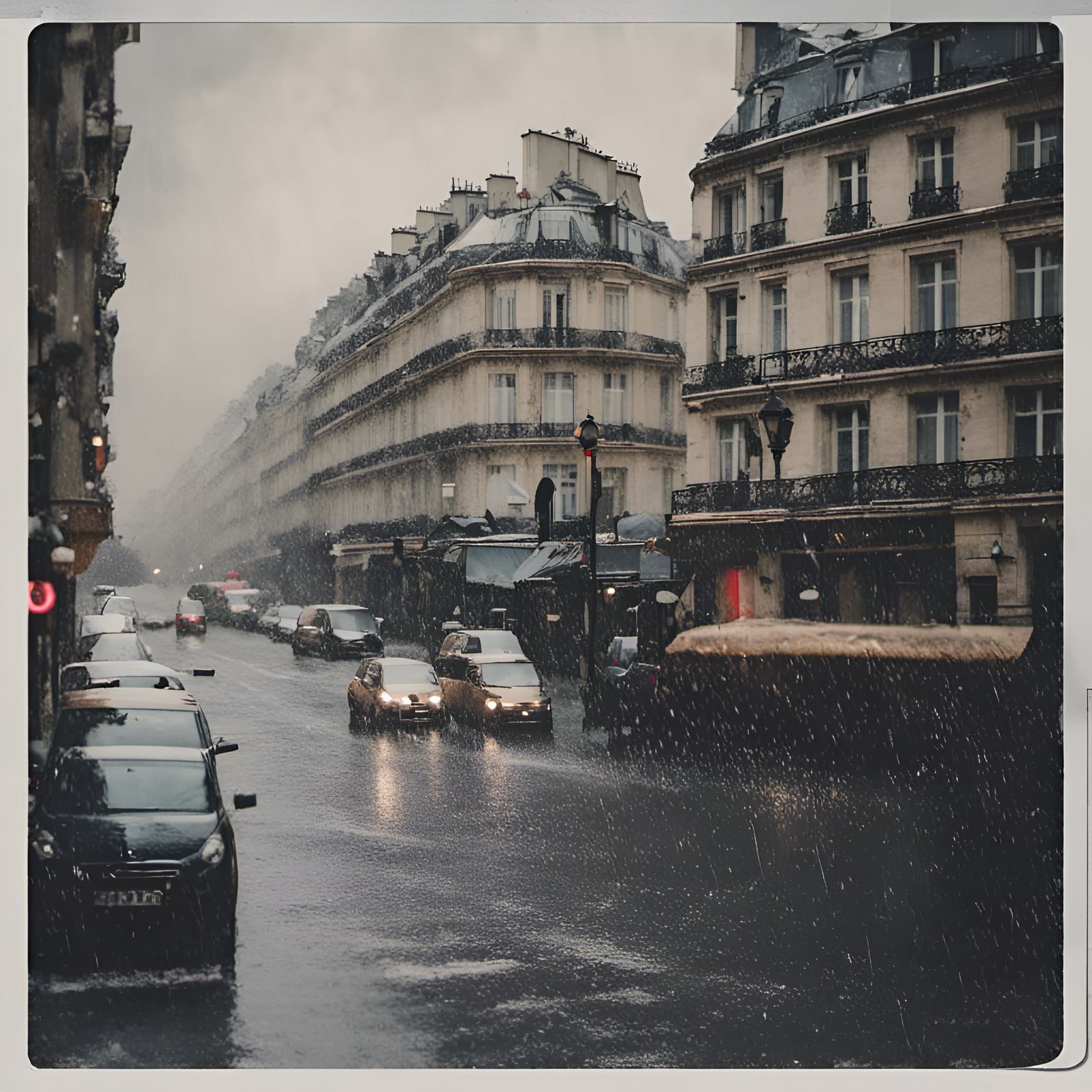 Paris, rain, winter, city streets, Polaroid