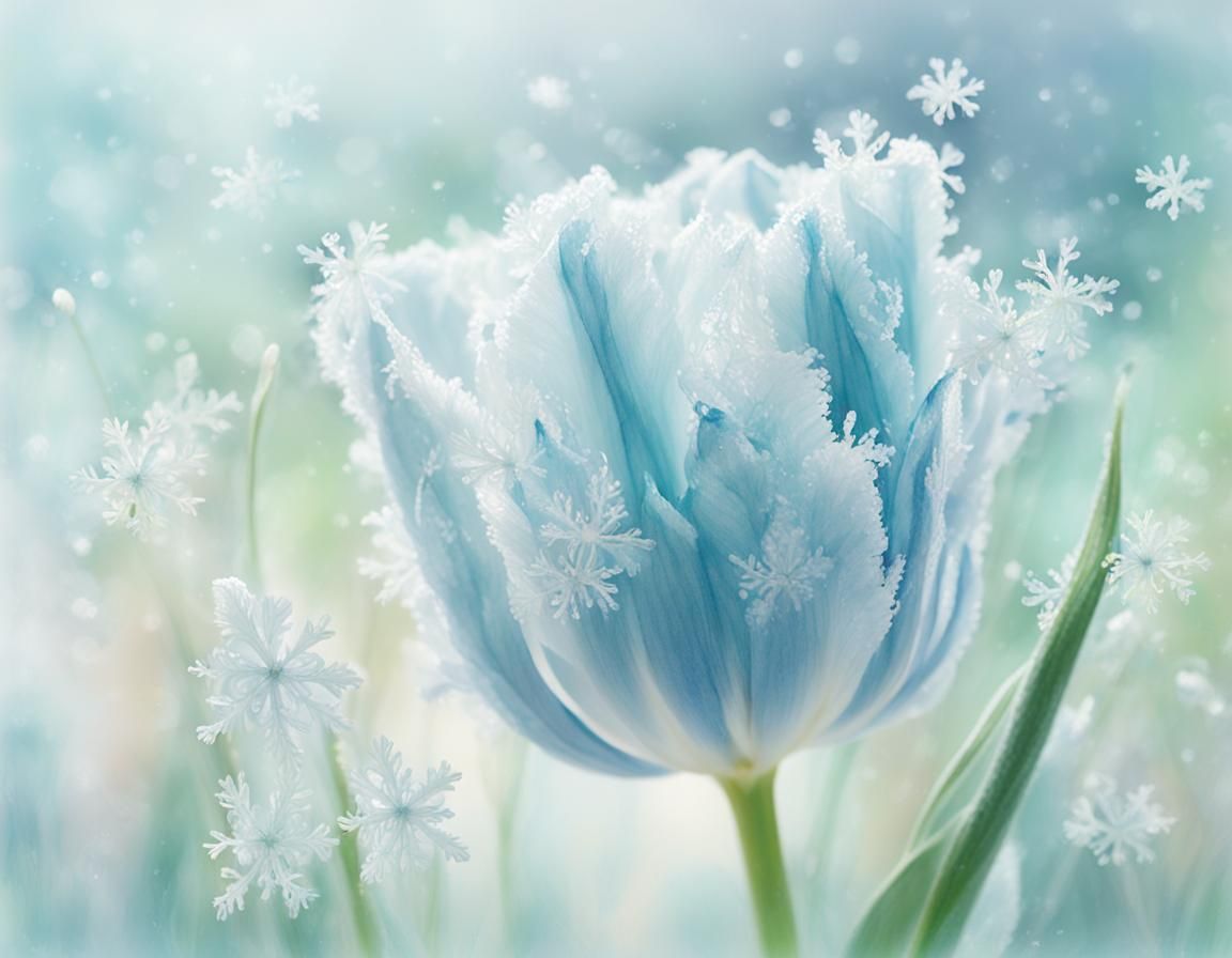 Icy Snowflake Tulip in Watercolor Style