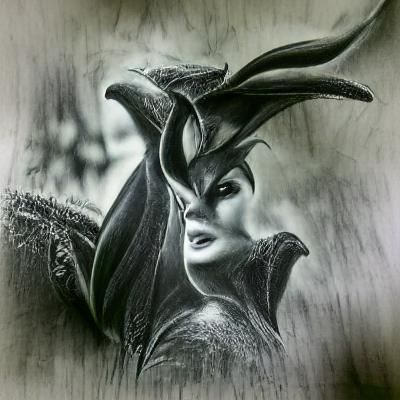 Maleficent in Detailed Charcoal Drawing