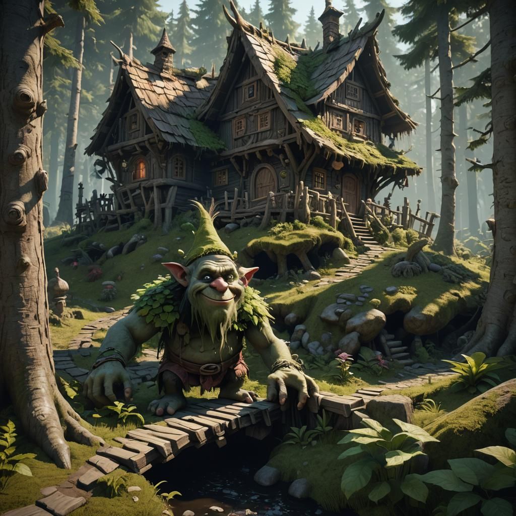 Troll in Candy Forest with Baba Yaga House