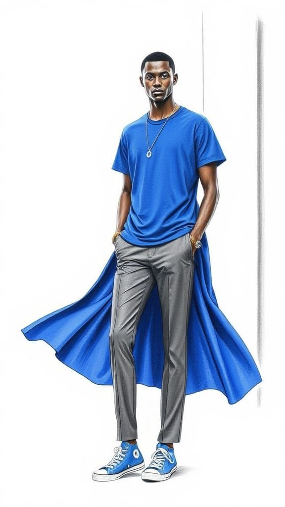 Elegant Fashion Illustration of Model in Flowy T-Shirt