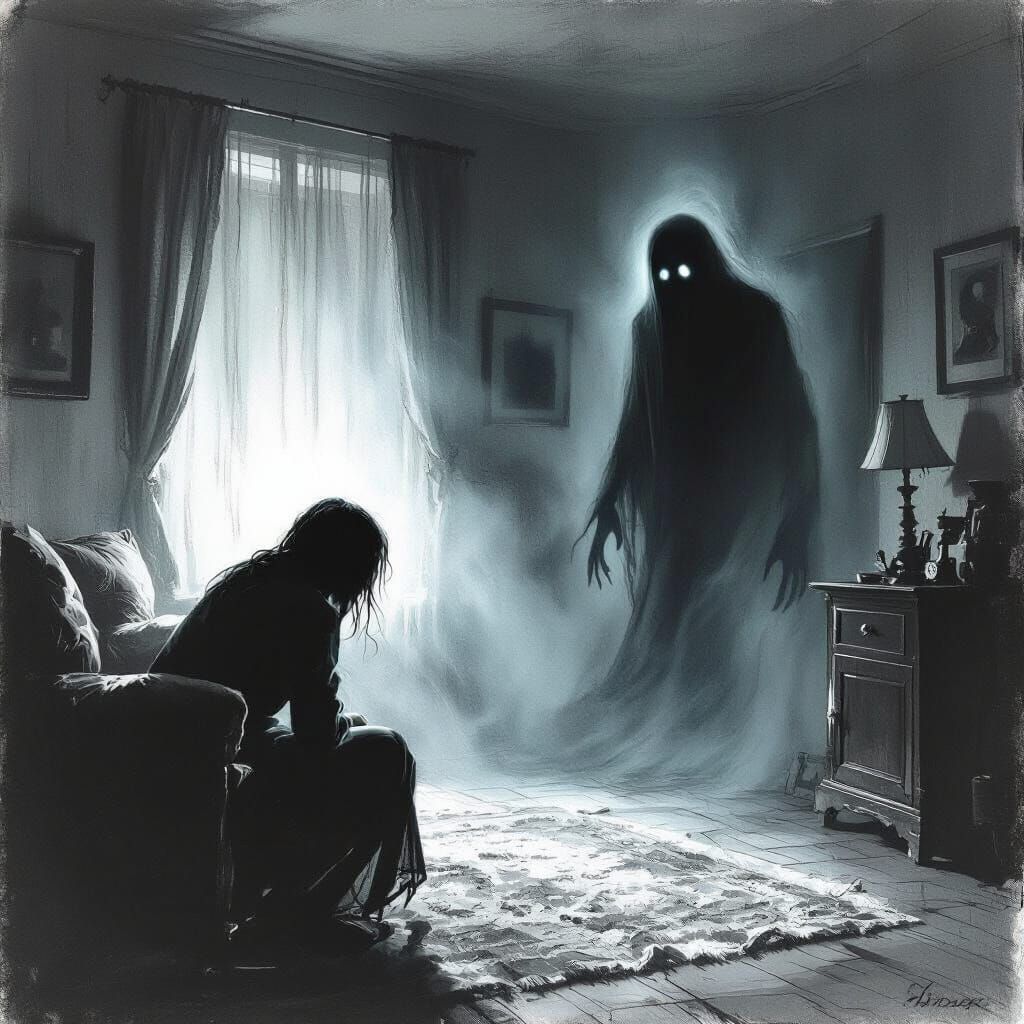 Ghostly Apparition in Living Room, Dramatic Shading