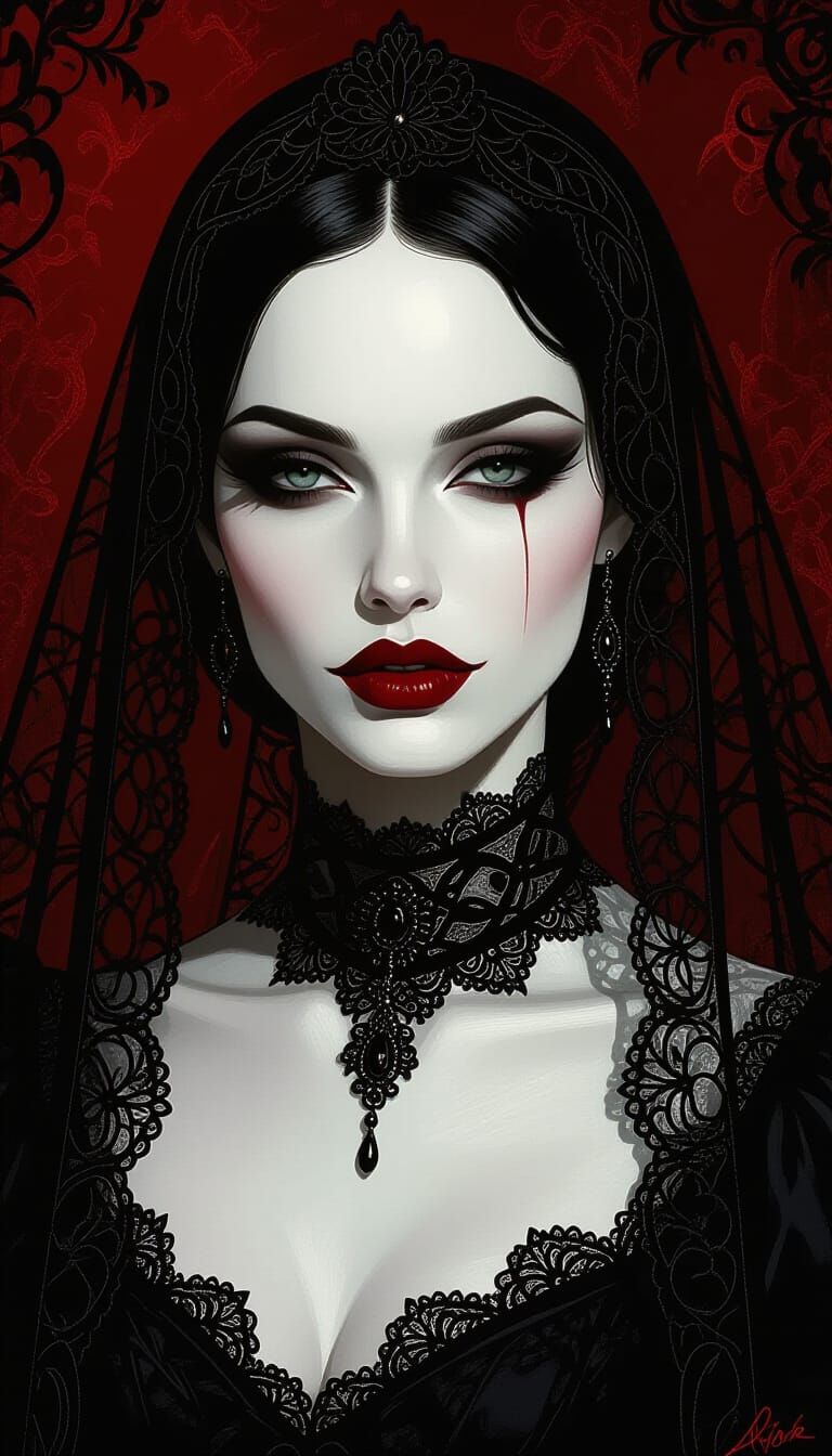 Gothic Vampire Queen in Dramatic Chiaroscuro Lighting