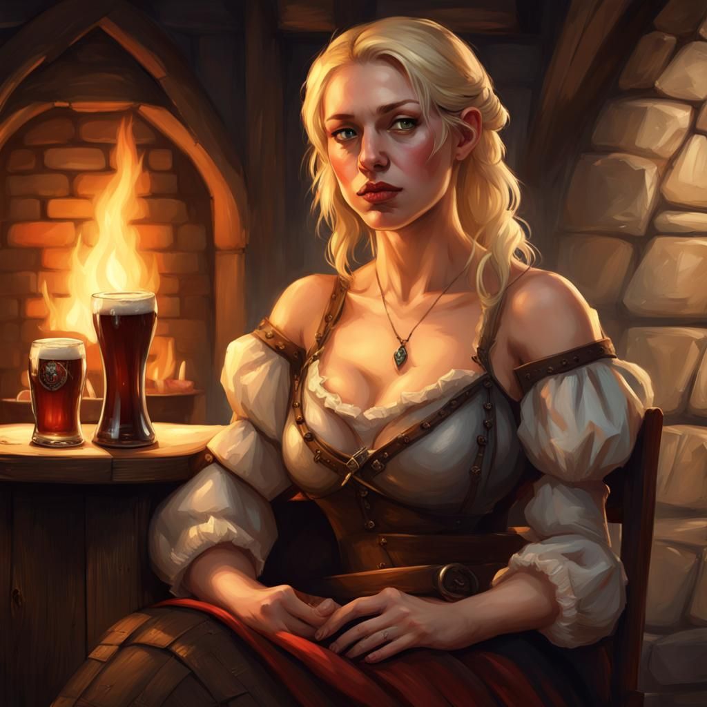 Bar maid on break at tavern.