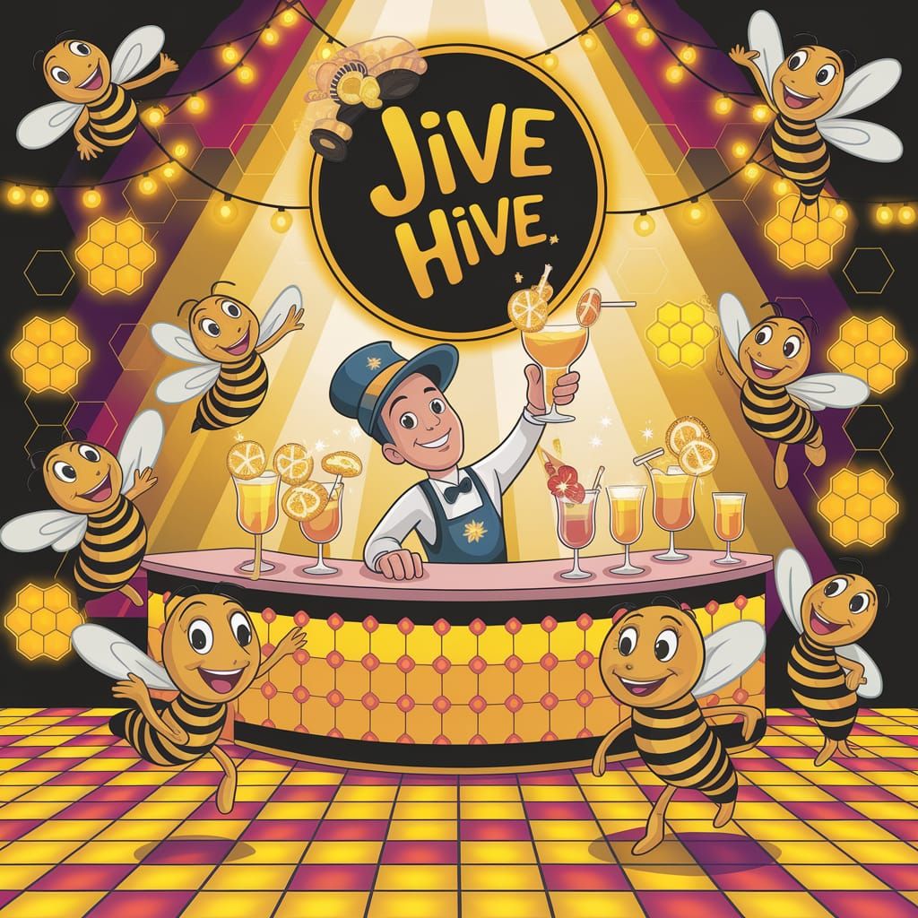 Vibrant Cartoon Bees Dance at the Jive Hive