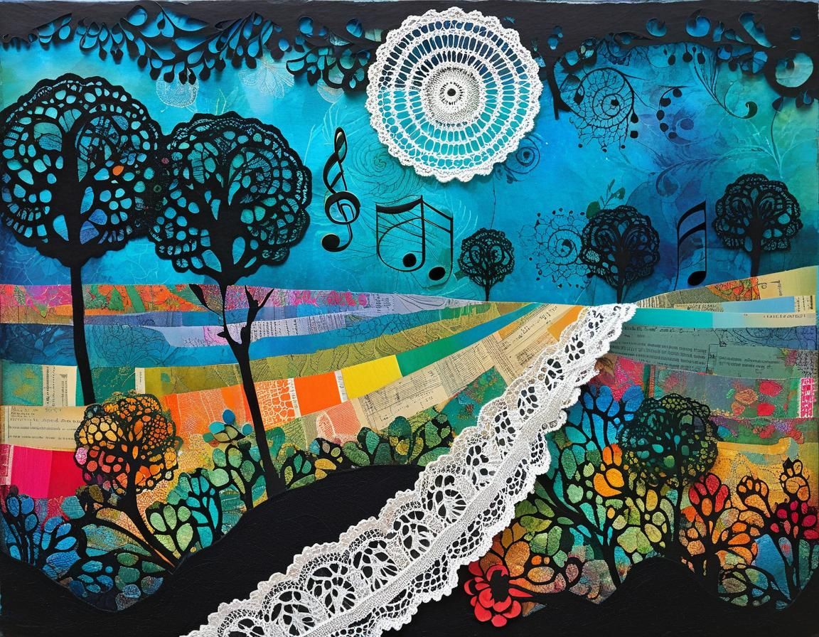 Mixed Media Collage with Lace and Paper