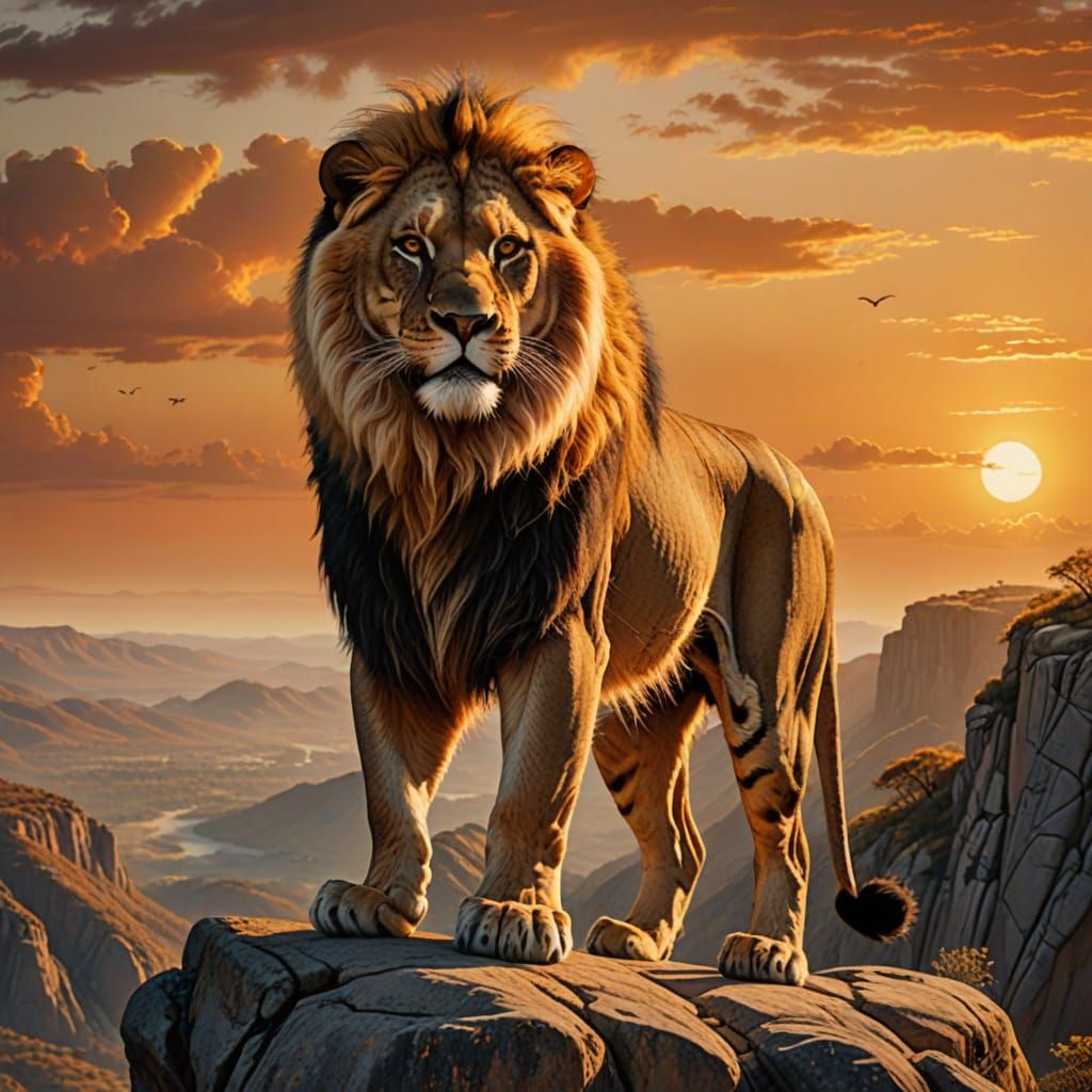 Majestic Saber-Toothed Lion at Sunset