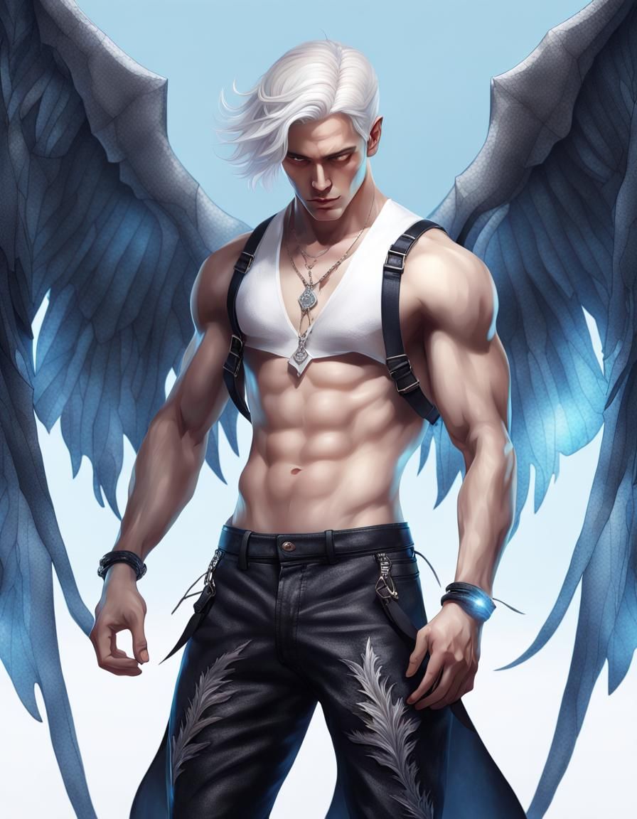 Devil-Winged Man in Diamond Harness, Hyperrealistic Splash A...
