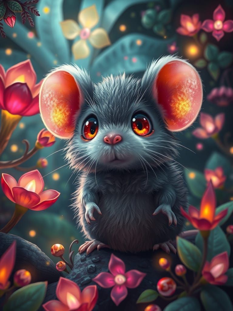 Cute Glowing Mouse in Mystical Forest
