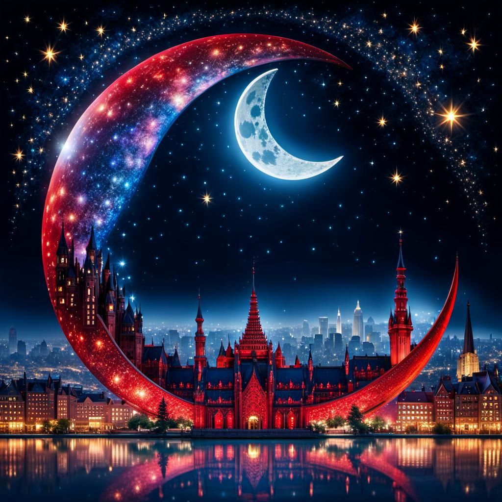 Gothic City Encased in Glass Crescent Moon