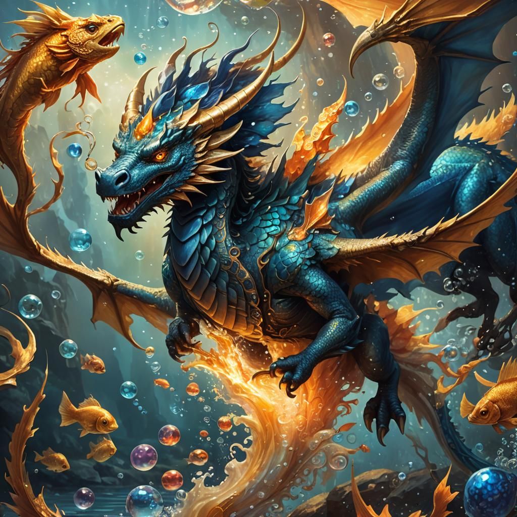 Underwater Dragon with Phoenix Wings Concept Art