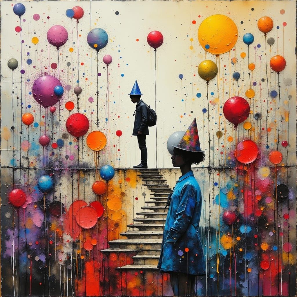 Surreal Party: Oil Painting of Joy and Confusion