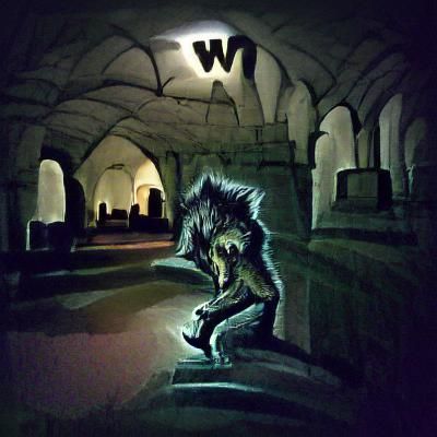 Werewolf in Crypt at Night